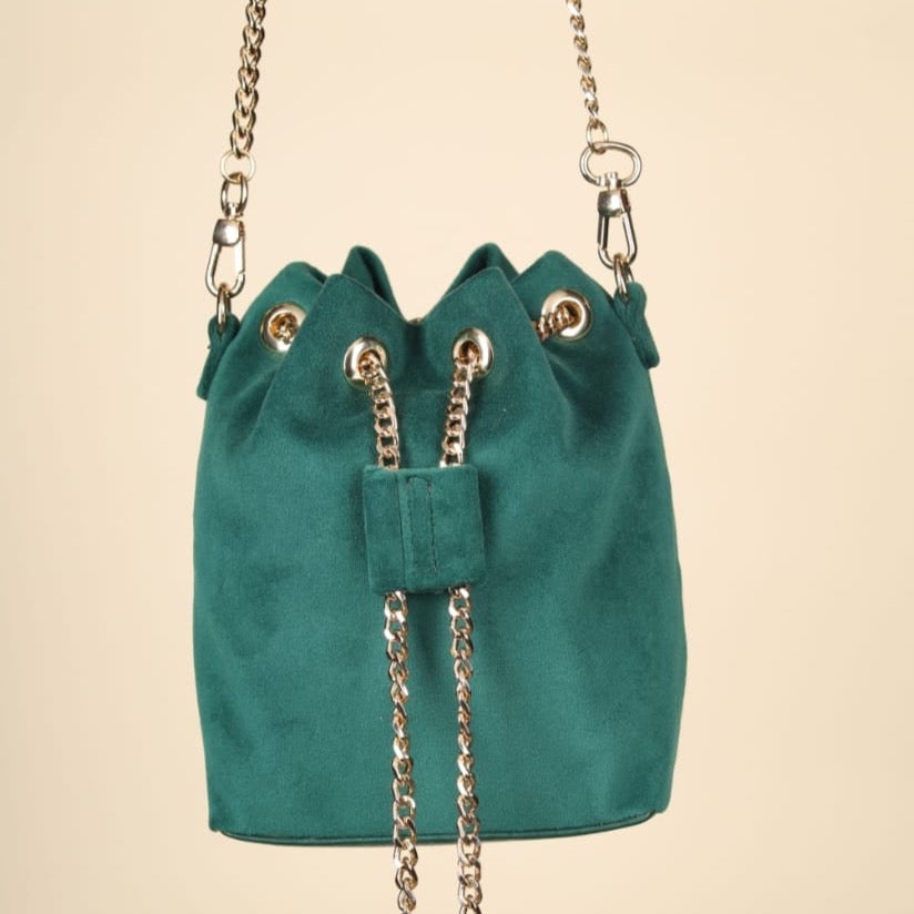 Emerald Colour- Velvet Bucket bag made from waterproof fabric.