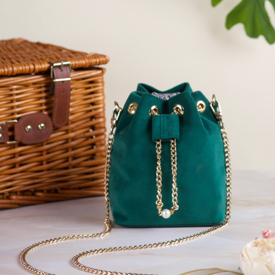 Emerald colour velvet waterproof bucket bag