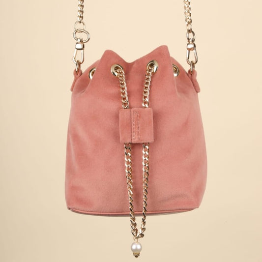 Dusty Rose Colour- Velvet Bucket bag made from waterproof fabric.