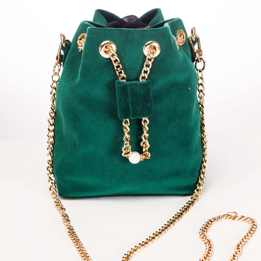 Emerald Colour- Velvet Bucket bag made from waterproof fabric.