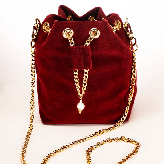 Luxe velvet bucket bag/Potli in Maroon